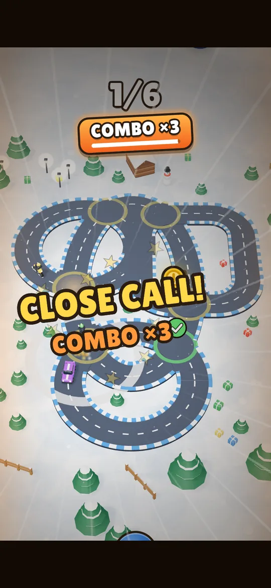 A winter board with six crossings and a close call scored at a combo of three